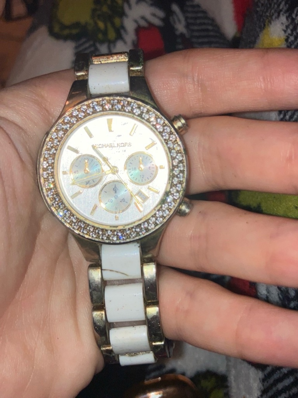 Michael Kors White and Gold Crystal-Accent Women's Watch
